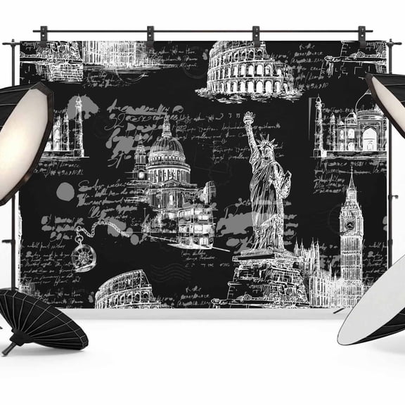 Black City Photography Backdrop 7x5FT, Retro Modern Abstract Black Architecture Photo Backdrops, Background for Photography Studio Photo Studio Background, Back Drop for Photoshoot