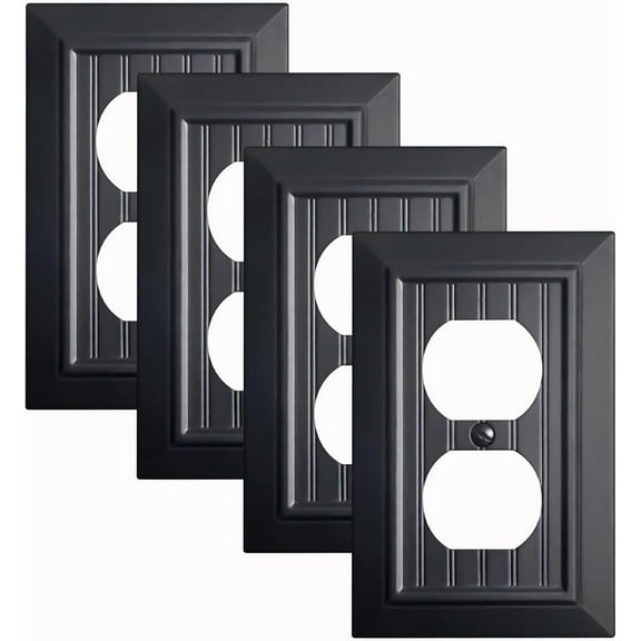 Funkiim Black Classic Beadboard Wall Plates,Light Switch Covers,Electrical Outlet Covers, Switch Plates of Various Combination, Nature Bamboo Fiber Wall plate (1 Gang Duplex 4PK)