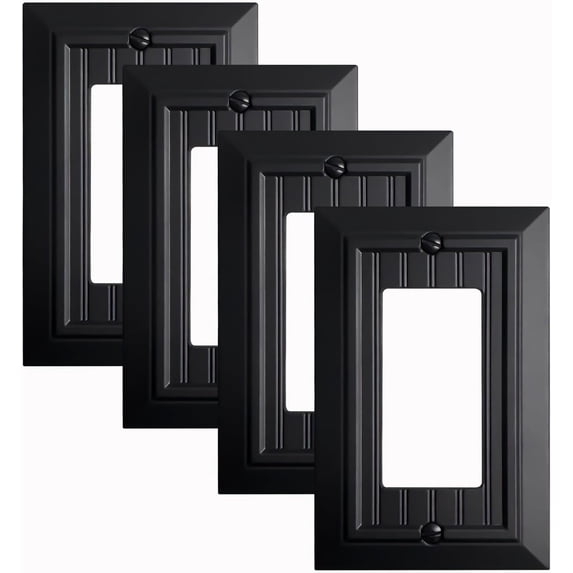 Funkiim Black Classic Beadboard Wall Plates,Light Switch Covers,Electrical Outlet Covers, Switch Plates of Various Combination, Nature Bamboo Fiber Wall plate (1 Gang Decorator 4PK)