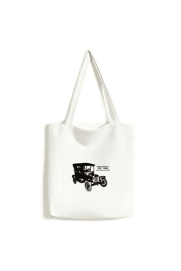 Black Classic Cars Mechanical Pattern Tote Canvas Bag Shopping Satchel Casual Handbag
