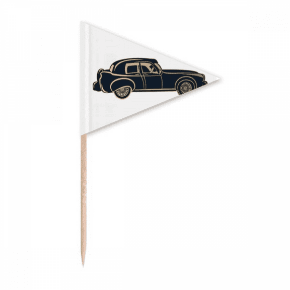 Black Classic Cars Pattern Outline Toothpick Triangle Cupcake Toppers Flag