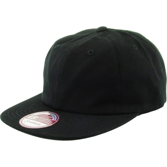 Black Classic Cotton Flat Brim Unconstructed Baseball Cap Adjustable Strapback Style