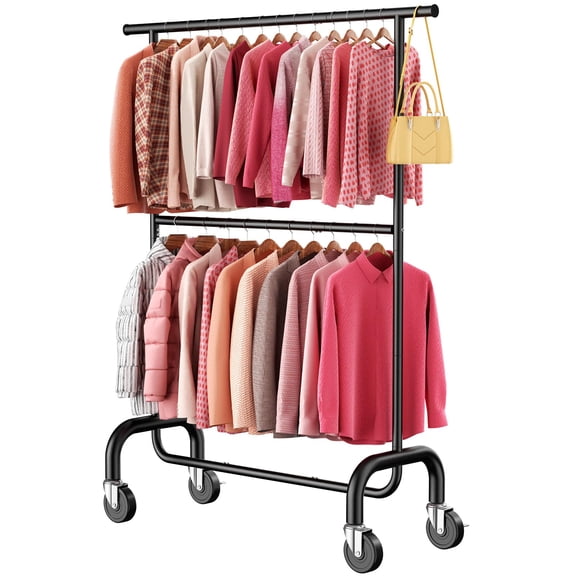 Black Classic Heavy Duty Metal Clothes Rack, 600 Lbs Capacity Adjustable Height Rolling Garment Storage