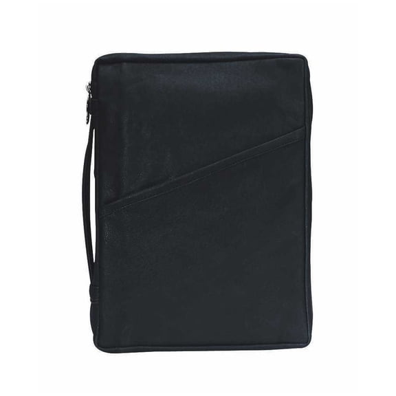 Black Classic Leather Bible Cover Case with Handle, Large