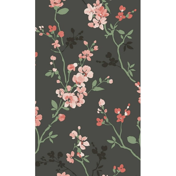 Black Classic Minimalist Floral Printed Non-Woven Non-Pasted Textured Wallpaper 57 Sq. Ft.