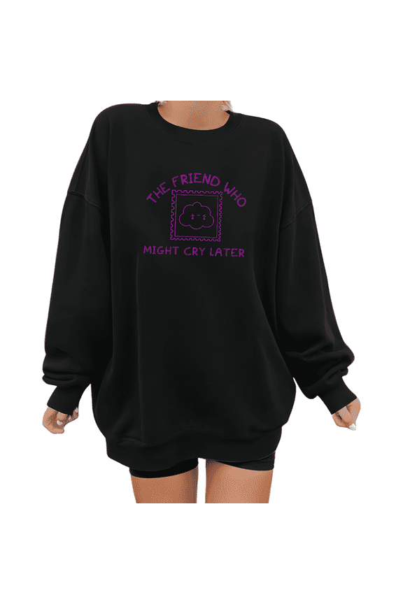Black Classic Print Sweatshirt Graphic Sweatshirt S-3XL Pink Cloud Stamp Friend Funny Cotton Tops