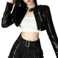 thumbnail image 1 of Black Classic Round Neck Irregular Hem Zipper Stitching Short Women'S Pu Faux Leather Jacket Black S, 1 of 9