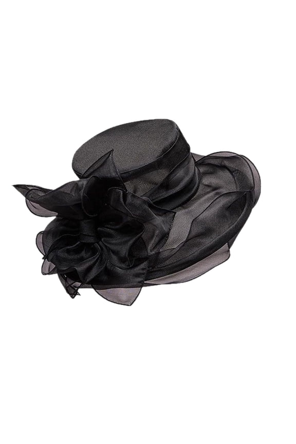 Black Classic Wide-Brimmed Formal Hat Polyester Tea Party Accessory For Women'S Special Occasions #84348
