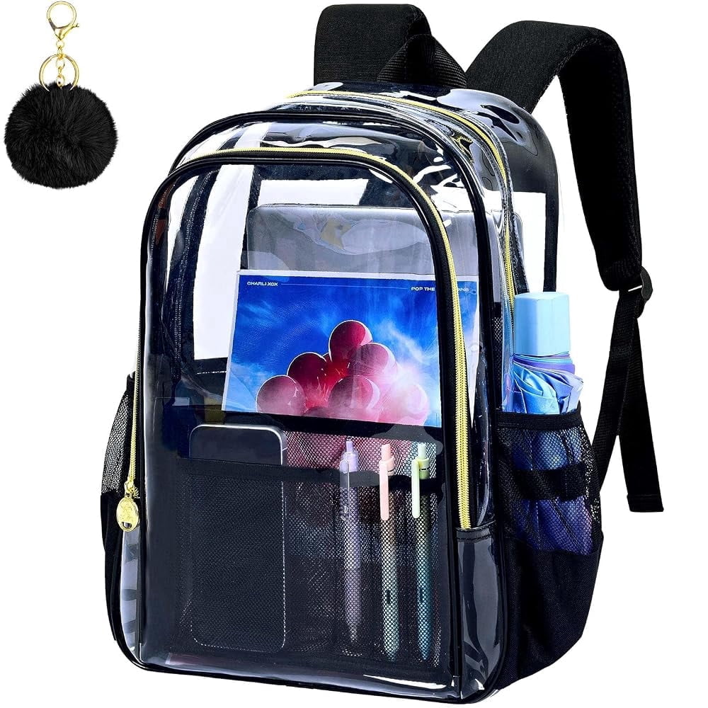 Black Clear Backpack – Heavy-Duty Transparent Bookbag, 17 