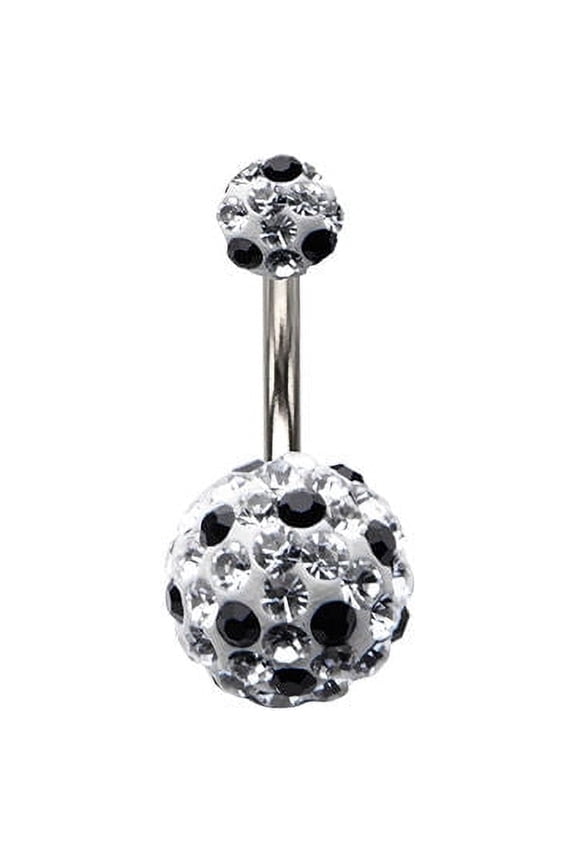Black/Clear Jeweled Ball 14ga Belly Button Ring