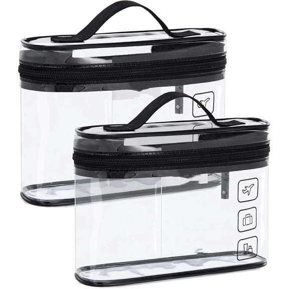 2 Pack Clear Toiletry Bag,Clear Makeup  Bag Organizer, Travel Cosmetic Bag for Toiletries, （Black）