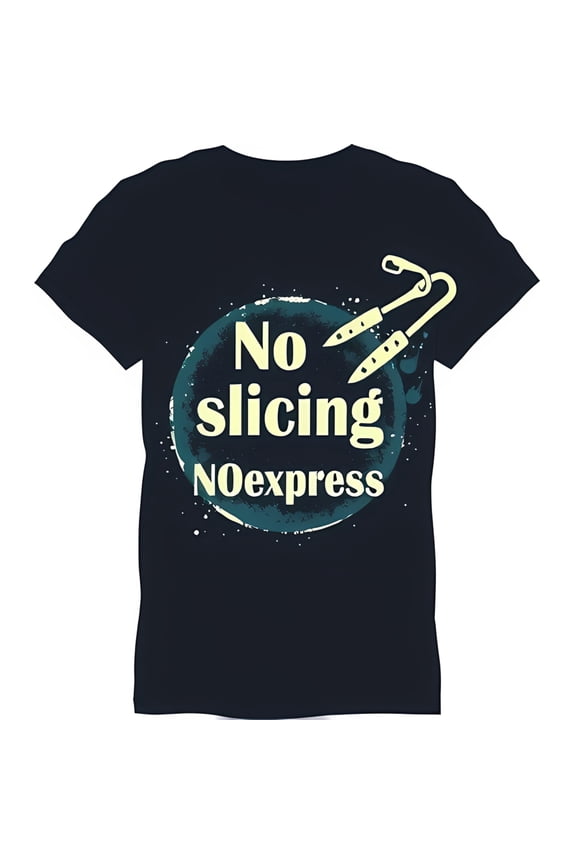 Black Climbing T-Shirt with Dark Blue Circle Design Ice Axes & 'No Slicing' Text