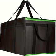 Black Cloth Green Edge Food Delivery Bag,1pc Insulated Food Delivery Bag for Pizza Delivery, Grocery- Cooler Bag, Food Warmers for Parties, Catering Supplies for Doordash, Thermal Bags for Cold And H