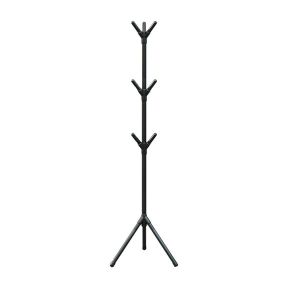 Black Clothes Rack Floor Standing For Bedroom Hanging Clothes Hats And Accessories With Multiple Rods Black Plastic Material