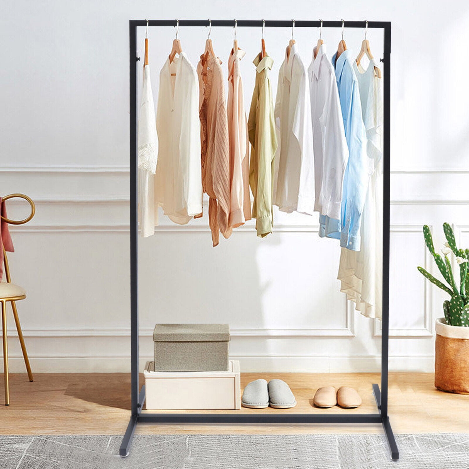 Black Clothes Rack Free Standing Garment Clothing Rail Rack Heavy Duty