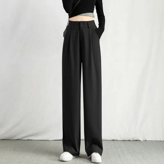 Black Clothes for Women, Long Sleeve Going Out Outfits for Women, Women's Wide Leg Pants High Elastic Waisted In The Back Business Work Trousers Long Straight Suit for Summer