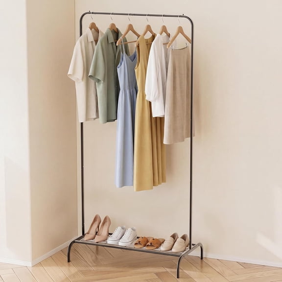 Black Clothing Rack 45 Inches Tall with Bottom Shelf Portable Garment Organizer for Small Spaces Dorm Apartment Studio 92 Lbs Capacity