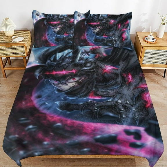 Black Clover 3 Piece Bedding Sets for Boys Girls Teens, Cartoon Soft Kids Duvet Cover with 2 Pillowcases, All Season Comforter Covers Bedroom Decor Gift, 86"x70"