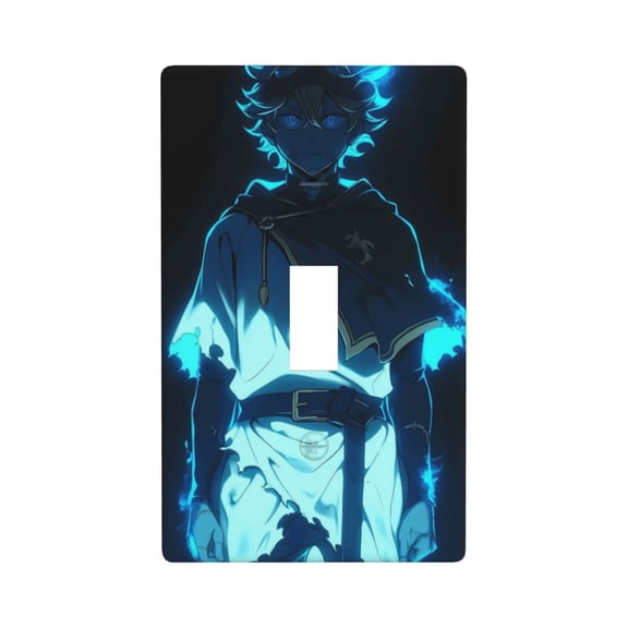 Black Clover Asta Single Toggle Light Switch Plates Outlet Covers Decorative Electrical Wall Plate 1 Gang Receptacle Switchplate Decorate Plug Cover For Bathroom Bedroom 4.5 * 2.76 Inch