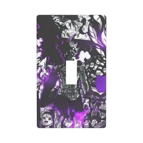 Black Clover Asta Single Toggle Light Switch Plates Outlet Covers Decorative Electrical Wall Plate 1 Gang Receptacle Switchplate Decorate Plug Cover For Bathroom Bedroom 4.5 * 2.76 Inch