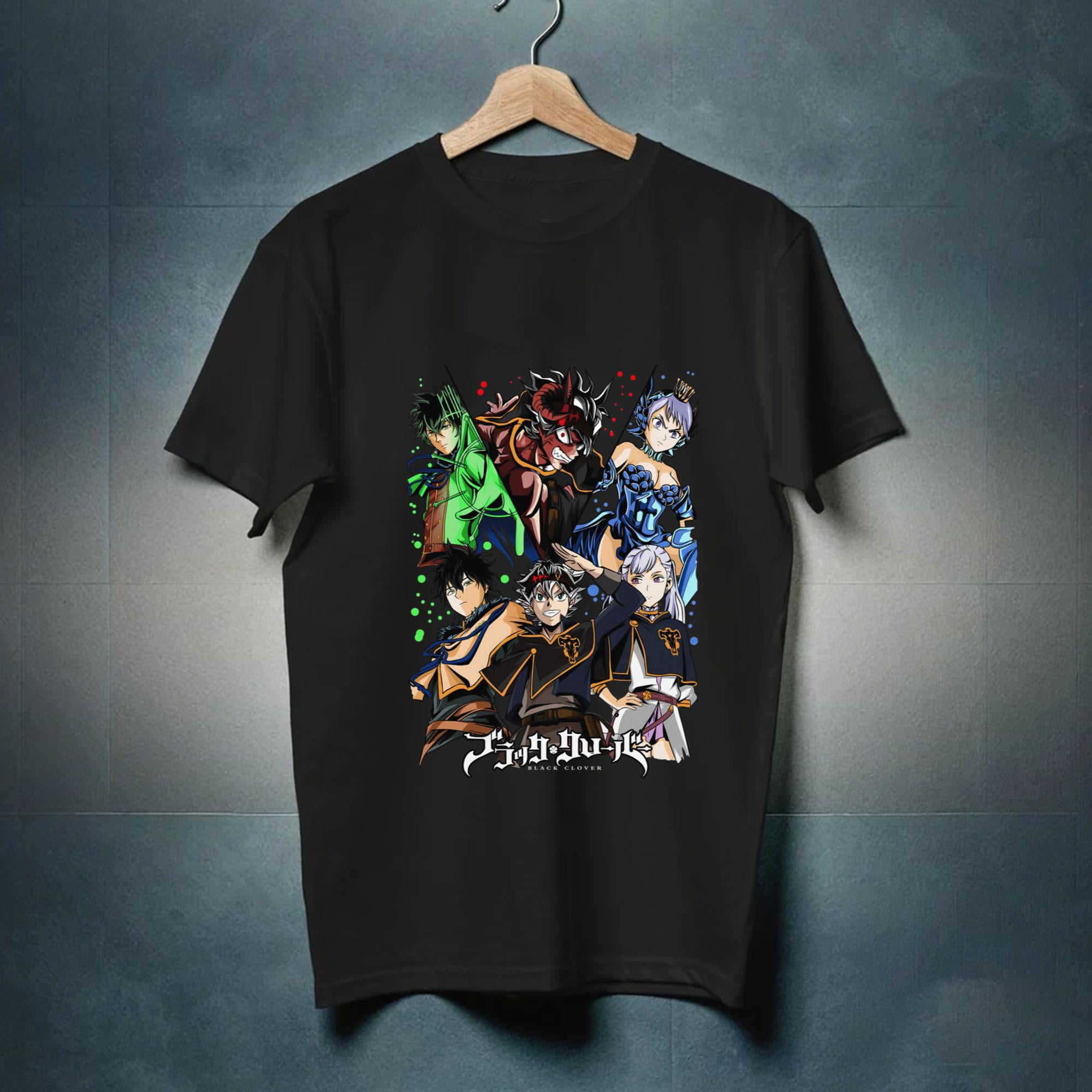 T-shirt nera trifoglio Asta Yuno fumetto, toro, magia, demone, yami