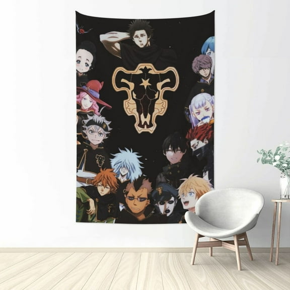 Black Clover Tapestry for Bedroom, Art Pattern Print Wall Hanging, Aesthetic Posters Decor Backdrop Tapestries for Living Room Dorm Fans Gift, 60x40 inch