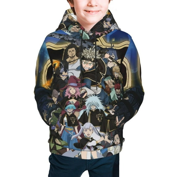 Black Clover Teen Boys Girls Hoodies Cartoon Graphic Hooded Sweatshirts Casual Pocket Pullover Coat for Kids
