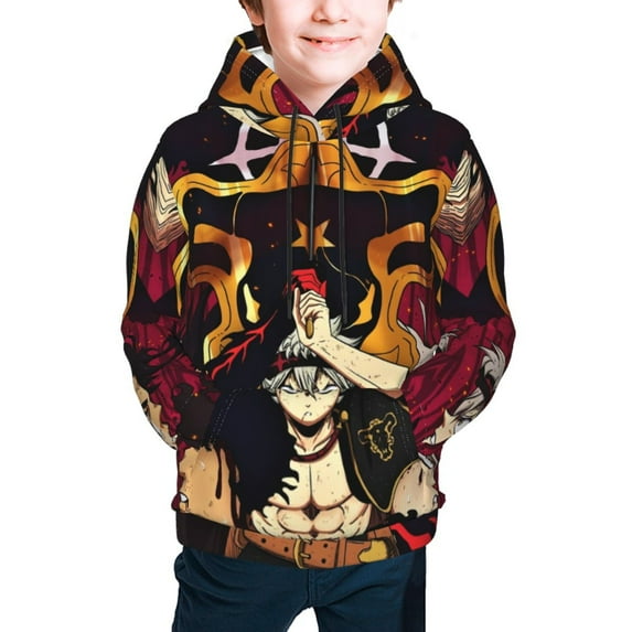 Black Clover Teen Boys Girls Hoodies Cartoon Graphic Hooded Sweatshirts Casual Pocket Pullover Coat for Kids