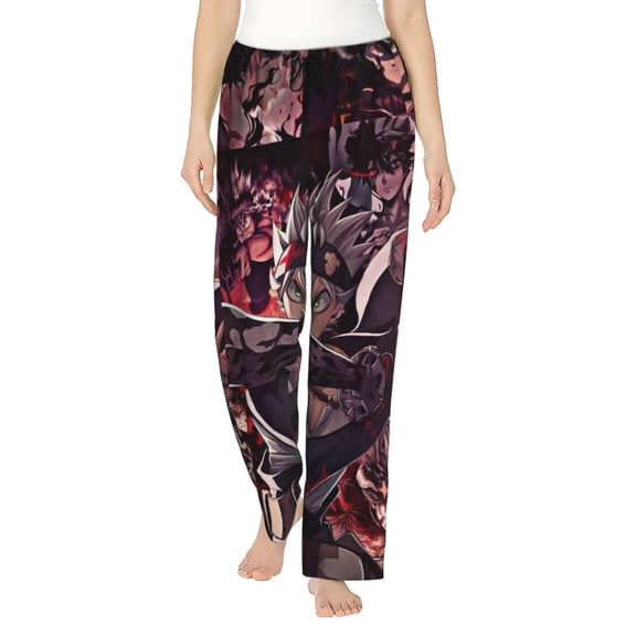 Black Clover Women's Pajama Pants Comfy Casual Loose Sleep Bottoms Pants Drawstring Wide Leg Long Lounge Pants