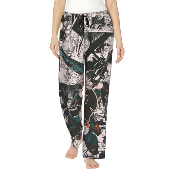Black Clover Women's Pajama Pants Comfy Casual Loose Sleep Bottoms Pants Drawstring Wide Leg Long Lounge Pants