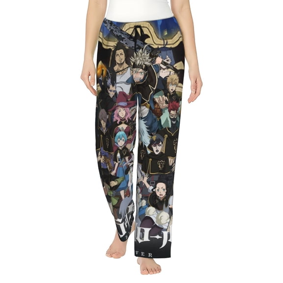 Black Clover Women's Pajama Pants Comfy Casual Loose Sleep Bottoms Pants Drawstring Wide Leg Long Lounge Pants