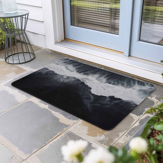 Black Coastal Door Mat Indoor Outdoor, Summer Beach Seaside Ocean Nautical Non Slip Welcome Mat with Rubber Backing, Absorbent Fabric Front Door Mats Entryway Rug for Home Patio Entrance 20"x31.5"