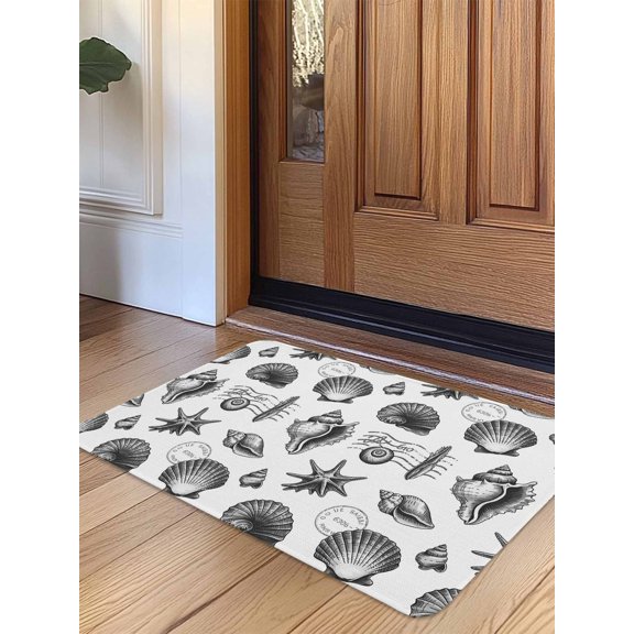 Black Coastal Door Mat Indoor Outdoor Entrance, Non Slip Small Rug for Kitchen Bathroom Entryway Rug, Shell Conch Ocean Underwater Washable Doormat Floor Mat for Office Home Decor 18x30 Inch