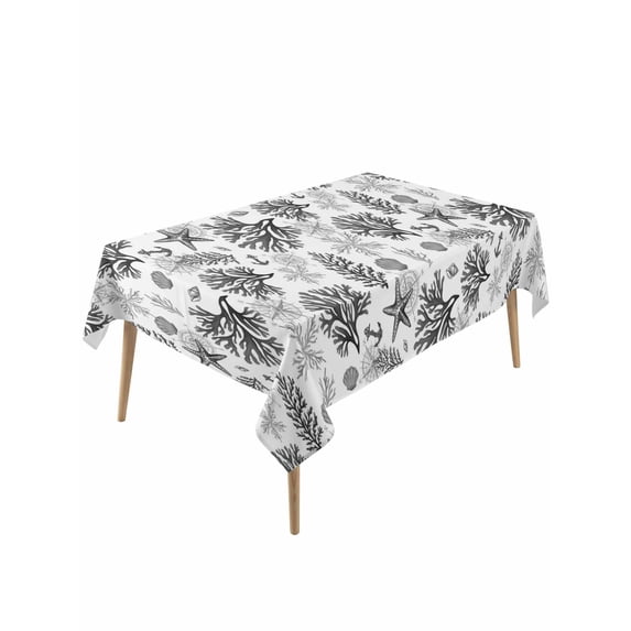 Black Coastal Rectangle Tablecloth, Coral Starfish Seaside Summer Beach Waterproof & StainResistant Tablecloth, Washable Oil-proof Table Cover for Dining/Party/Wedding/Camping/Buffet 54x108 In