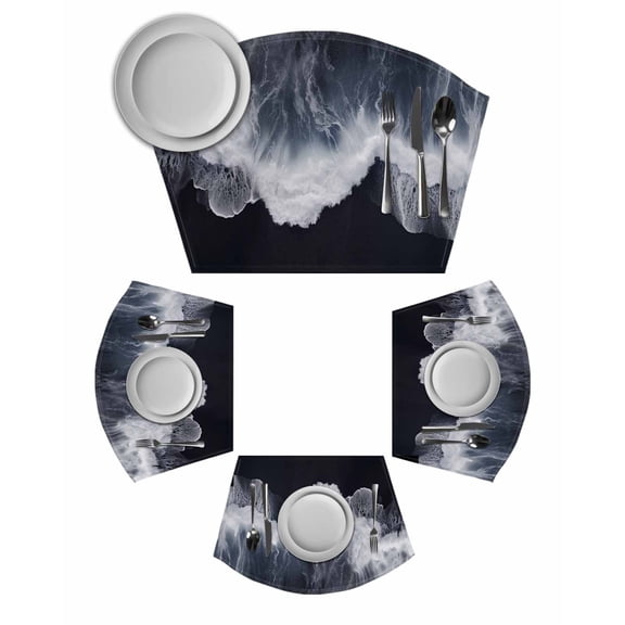Black Coastal Round Placemats Set of 2, Nautical Summer Beach Seaside Ocean Placemats for Round Dining Table Shape Wedge Placemats for Outdoor Indoor Wipeable Clean Table Place Mats
