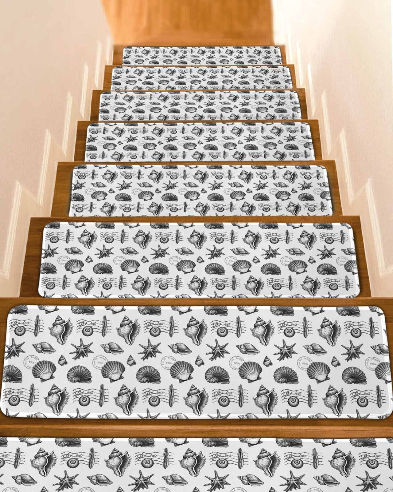 Black Coastal Stair Treads for Wooden Steps Indoor Runner Rug Carpet ...