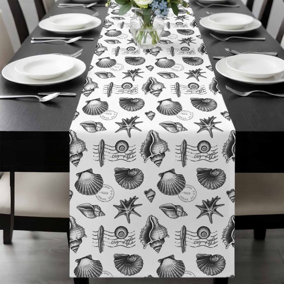 Black Coastal Table Runner 36 Inches Long, Shell Conch Ocean Underwater Kitchen Coffee Dining Table Decoration for Home Party Birthday Wedding Home Decor 13x36 Inches