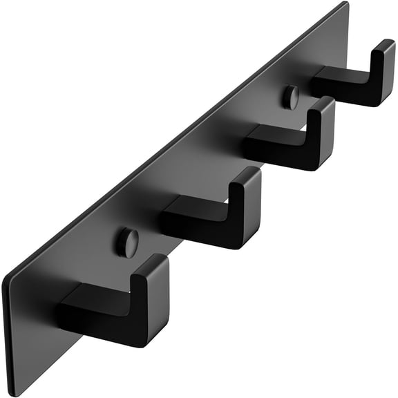 Black Coat Rack Wall Mount - 12.5 inch Modern Metal Hook Rail with 4 Right-Angle Hooks, Drill-Mounted Organizer for Coats, Hats, Bags in Entryway, Bathroom, Bedroom (1 Pack)