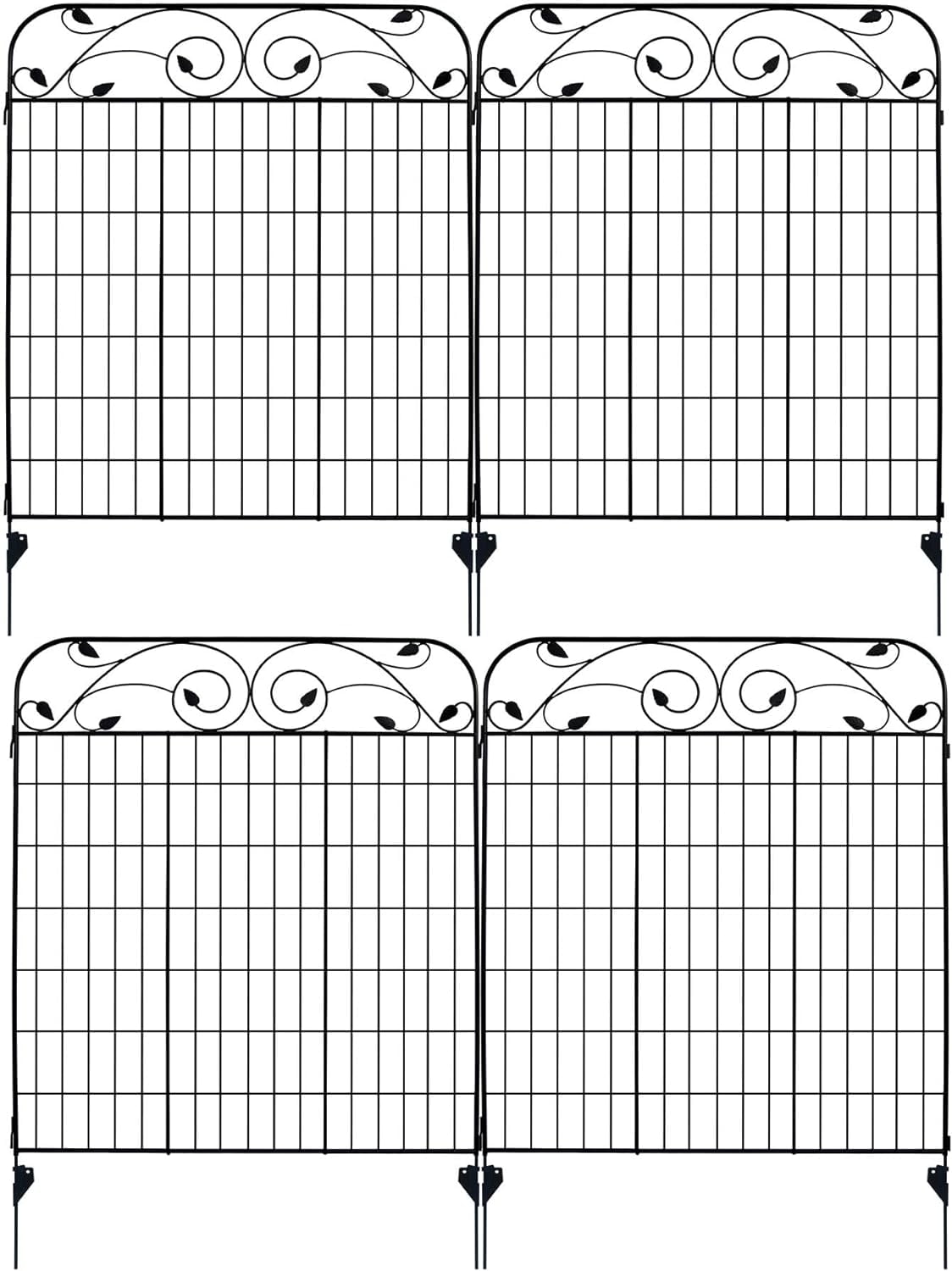 black-coated-steel-decorative-garden-fence-panel-8-leaves-44-inch-by