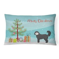 Black Cockapoo Christmas Tree Canvas Fabric Decorative Pillow