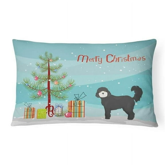 Black Cockapoo Christmas Tree Canvas Fabric Decorative Pillow