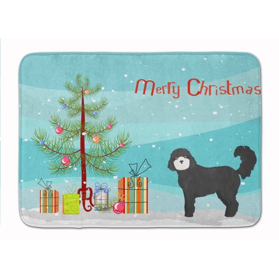 Black Cockapoo Christmas Tree Machine Washable Memory Foam Mat