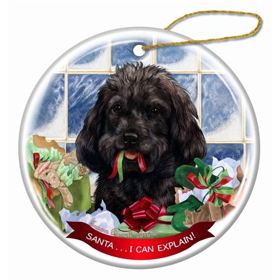 Black Cockapoo Dog Porcelain Hanging Ornament Pet Gift Santa I Can Explain! 2D FLAT CIRCLE Ceramic Ornament