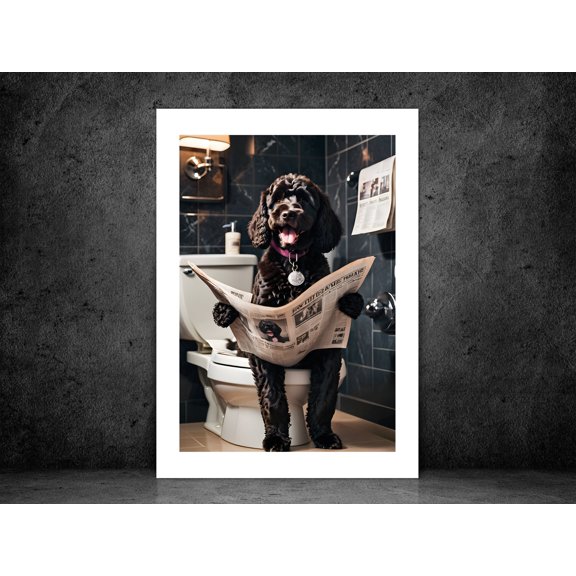 Black Cockapoo Dog Toilet Bathroom Scottish Tartan Art Funny Pet Dog Print Poster Animal Art Gift Bespoke Poster, Poster Only