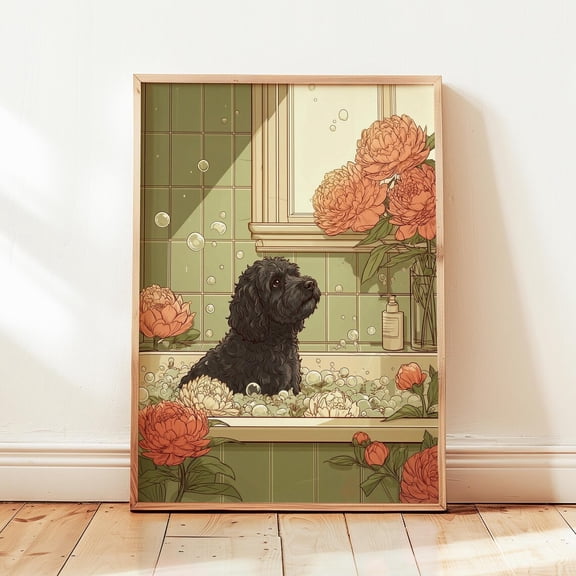 Black Cockapoo Japanese Bathroom Dog Wall Art Home Decor