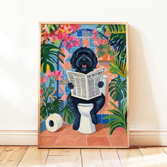 Black Cockapoo Toilet Dog Wall Art Home Decor