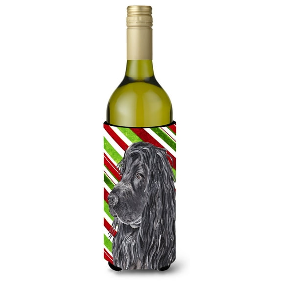 Black Cocker Spaniel Candy Cane Christmas Wine Bottle Hugger
