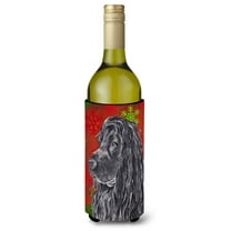 Black Cocker Spaniel Red Snowflakes Holiday Wine Bottle Hugger