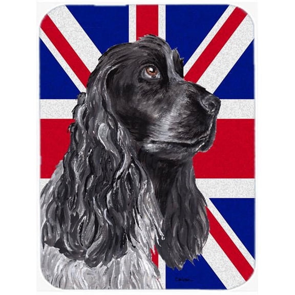 Black Cocker Spaniel With Engish Union Jack British Flag Glass Cutting Board - Large