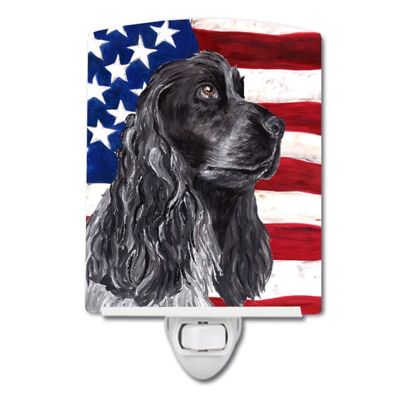 Black Cocker Spaniel with American Flag Ceramic Night Light
